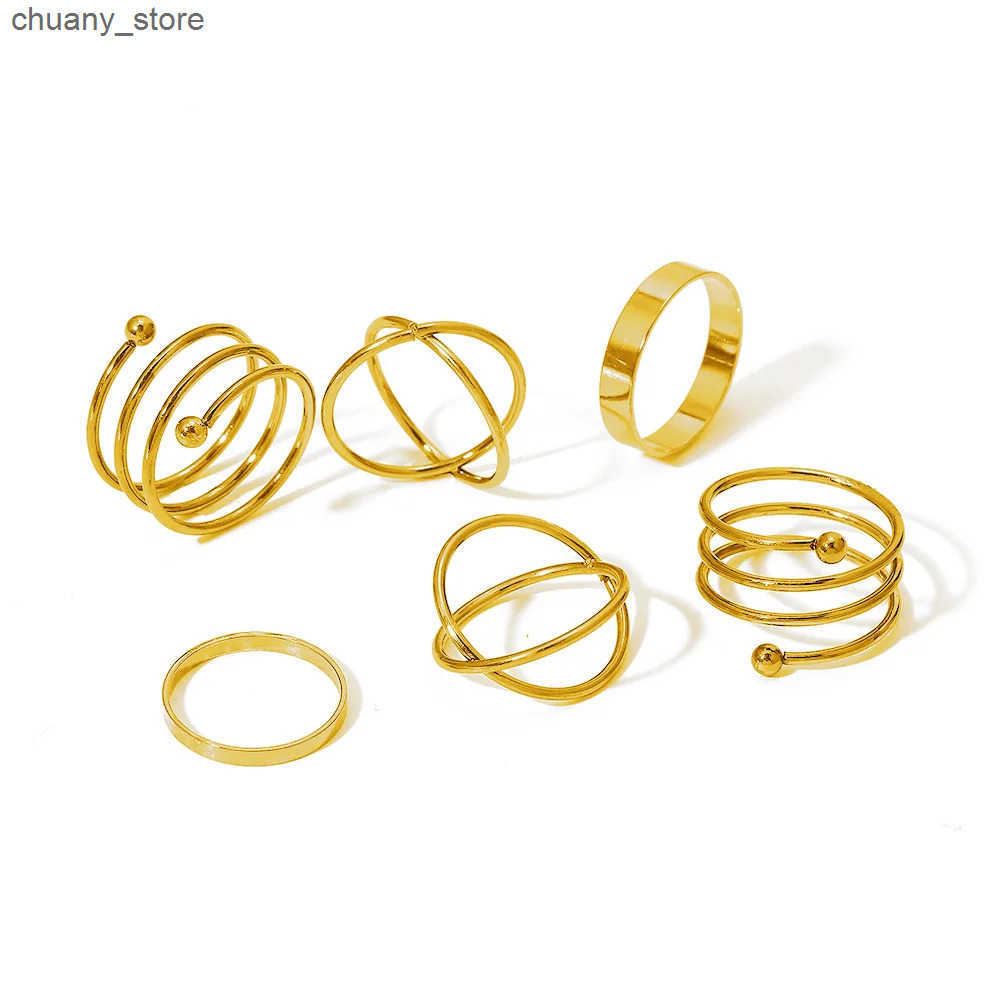Minimalist Smooth Punk Gold Color Black Geometric Metal Rings for Women Girls Party Fashion Ring Sets Jewelry Gi z2505295F0U