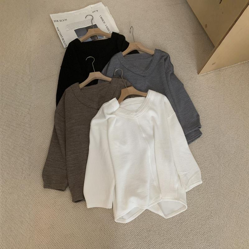 LYW2607 Autumn new Korean loose raw edge large V-neck ribbed sweater women's versatile jacket tops