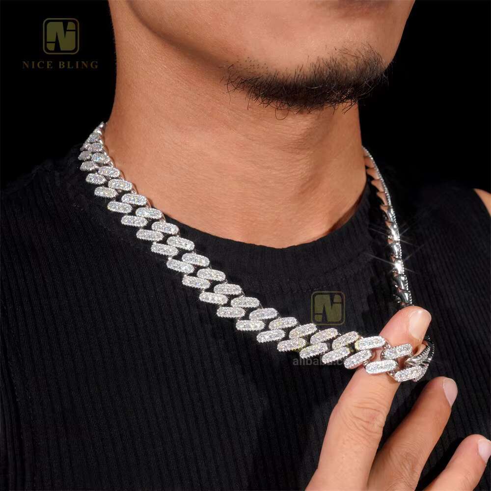 Passed Diamond Tester Heavy Luxury Round Diamond VVS Moissanite Cuban Link Chain Rapper Hip Hop Necklace Rock