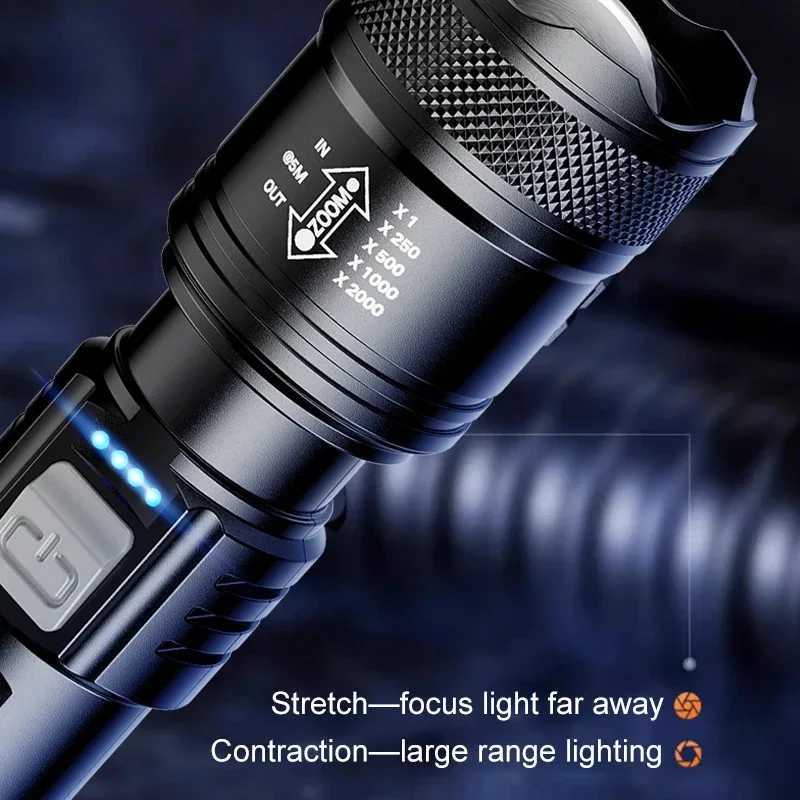 Super Bright 1200Lumen LED Flashlight Zoomable Strong Light with 18650 Rechargeable Battery 3 Modes for Outdoor Emergency XJ250529