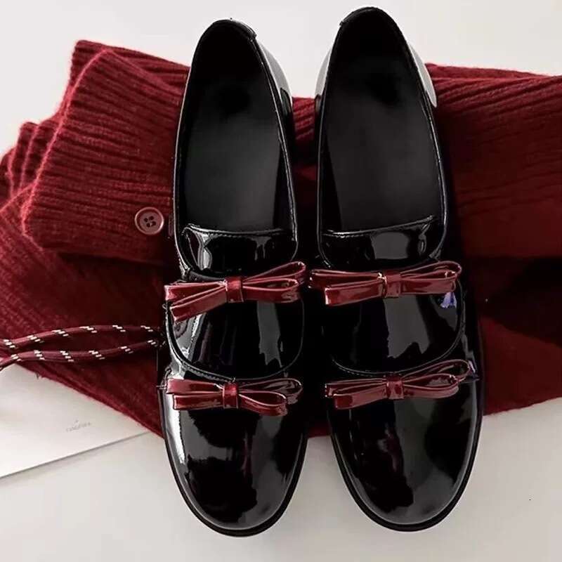 Genuine Korean Style Niche Design Double Strap Bowknot Deep Mouth Loafers Women's Small Leather Autumn Winter New Versatile Single Shoes