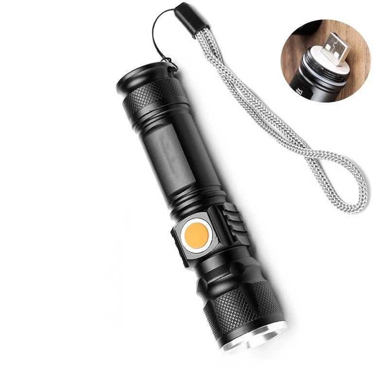 YS00057- Aluminum alloy LED flashlight outdoor portable night fishing strong light flashlight USB charging handheld flashlight XJ250529