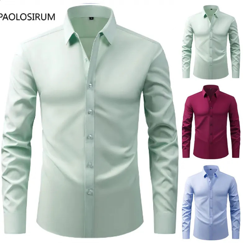 American size mens dress shirt long sleeve work clothes business casual free ironing breathable slim fashion big size 250527