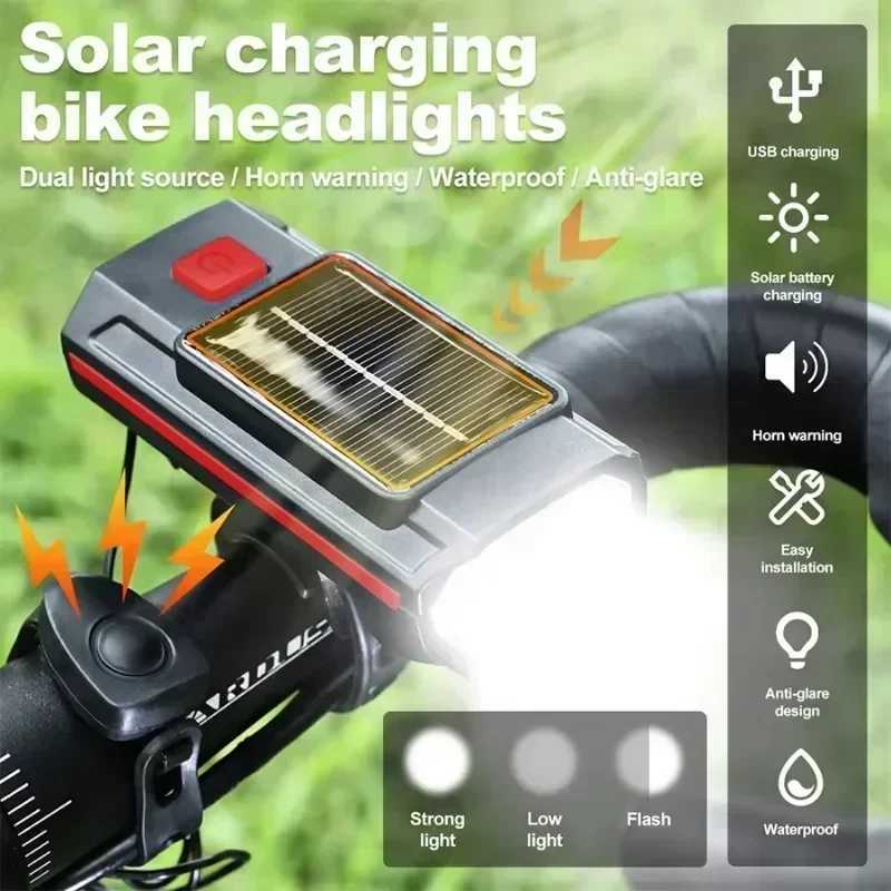 Bicycle Front Light USB Rechargeable with 120dB Horn Highlight MTB Road Bike Headlight Night Riding Warning Lamp Cycling Light XJ250529