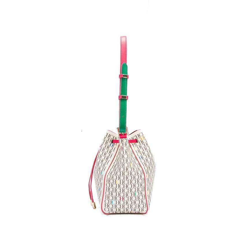 Letter Print Drawstring Opening Classic Shoulder Fashion Printed Bucket Women's Vintage Crossbody Bag