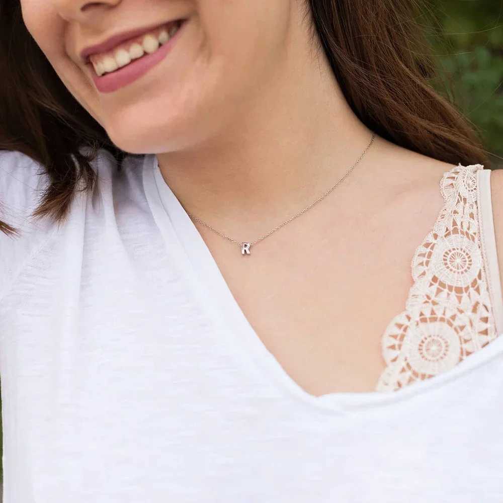 FSUNION New Arrival Fashion Tiny Initial Necklace Gold Silver Color Cut Letters Single Name Choker For Women Pendant M250529
