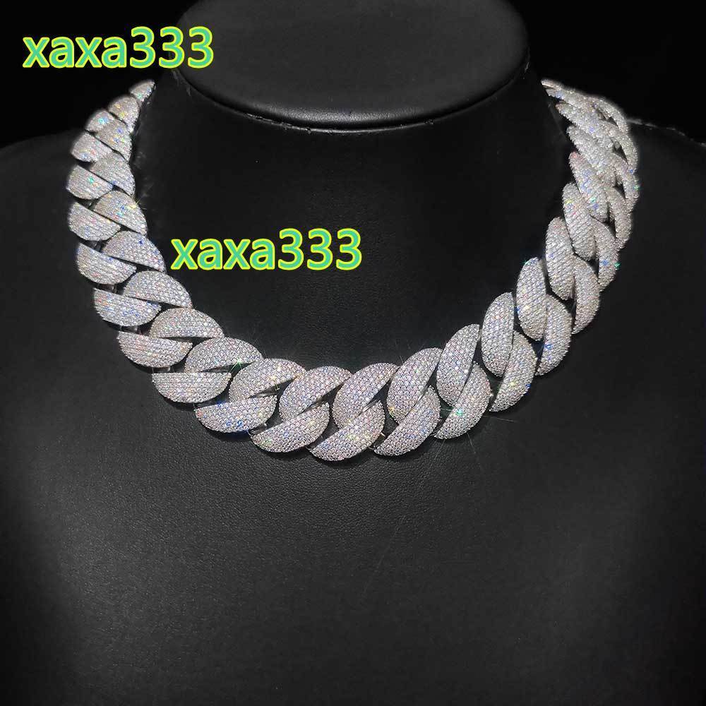 NUOYA 22mm VVS Moissanite Cuban Link Chain Necklace Fine Jewelry 925 Sterling Silver Fully Ice Out Cuban Link Chain for Women