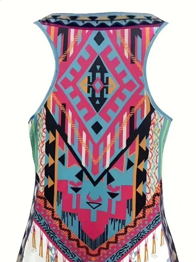 Plus Size Women 1XL7XL Fashion Sleeveless Round Neck Printing Vest Ladies LooseIrregular Digital Printed Tank Tops 250519