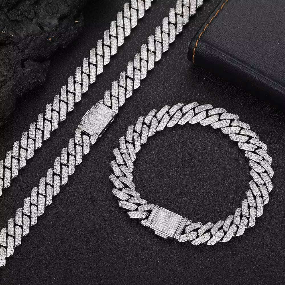 NUOYA 925 Sterling Silver Jewelry 10mm VVS Moissanite Miami Cuban Link Chain in Silver 925 Cuban Link Chain Necklace for Women