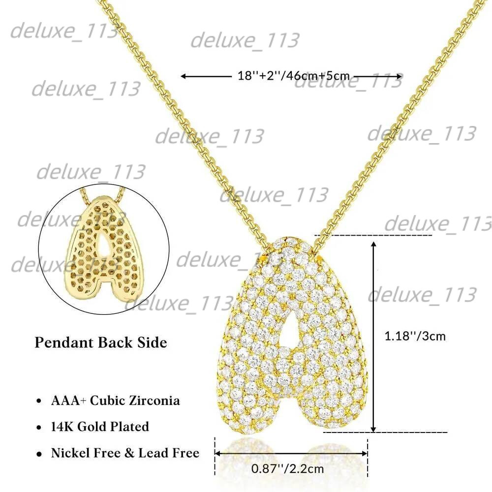 Kissyan Bubble Letter Necklace, 14K Gold Plated Balloon Initial Pendant Box Chain Necklace Exquisite Dense Set Cubic Zircon Jewelry Gift For Ladies An
