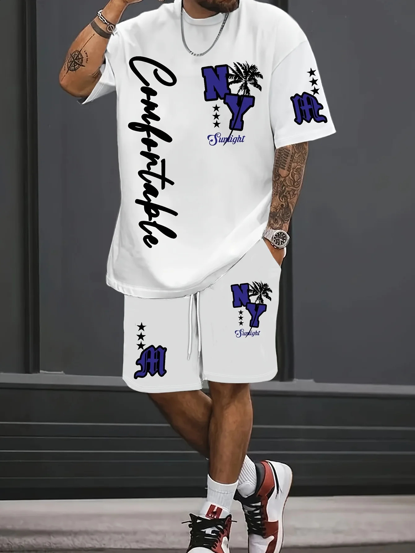 Summer 2025 mens suit with letter prints casual and fashionable outdoor lightweight breathable polyester wear 250520Z