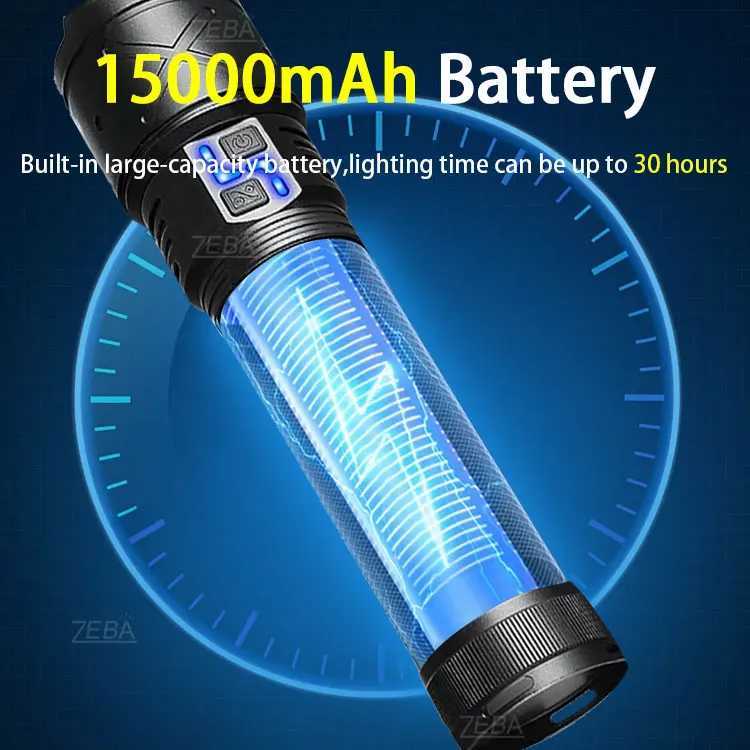 16000mAh High Power LED Flashlights Type-C Rechargeable LED Torch Zoomable Ultra Powerful Flashlight Outdoor Tactical LanternXJ250529