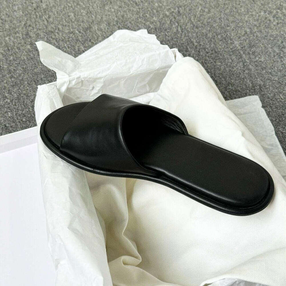 Genuine Leather Niche Row Style One-Strap Sandals for Women, Summer New Comfortable Flat Soft Sole Beach Half-Toe Slippers