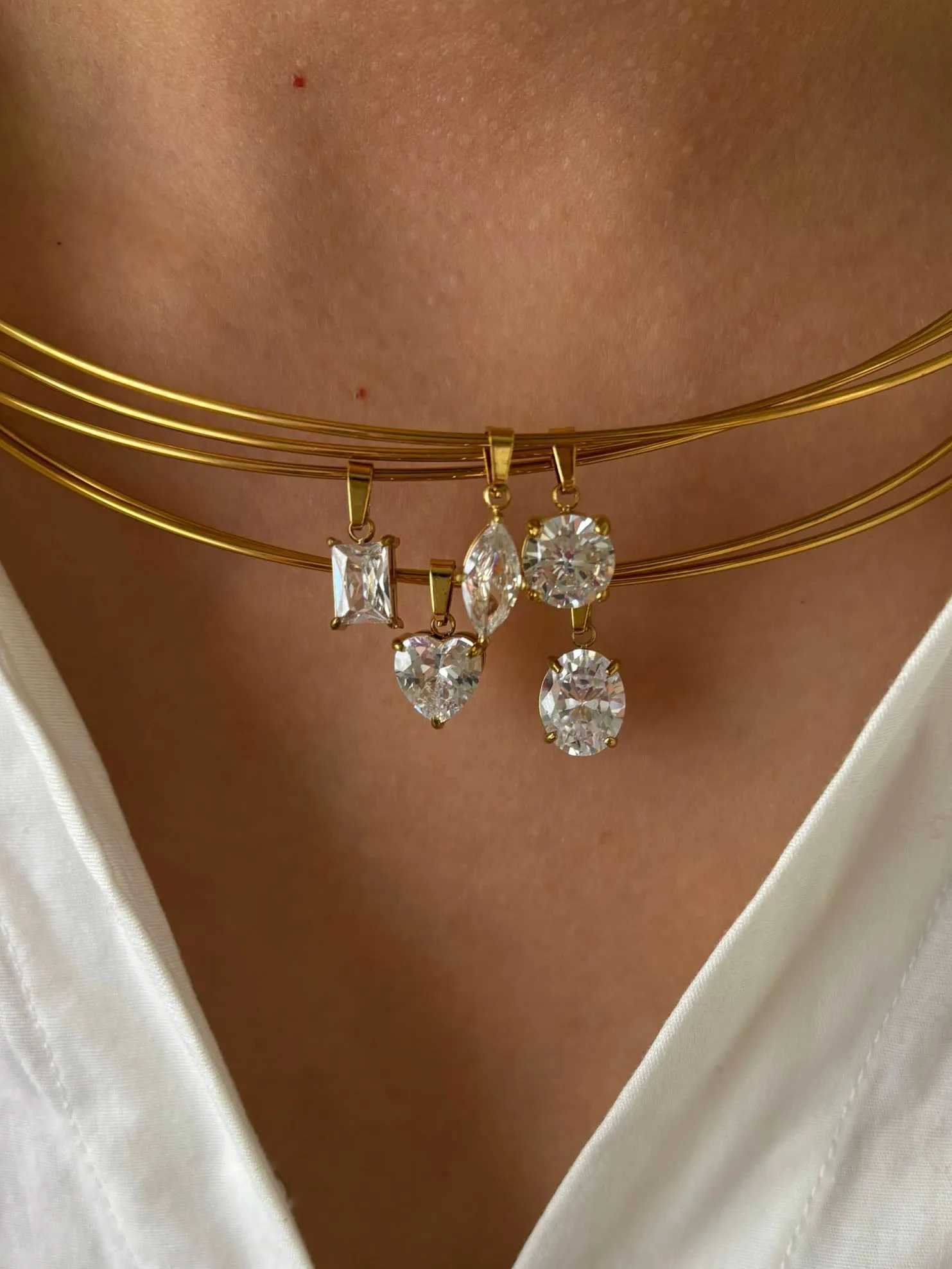 GHIDBK Statement 5 Designs Sparkling AAAA Zircon Pendant Necklace for Women Stainless Steel Choker Necklace Trendy Daily Jewelry XJ250528