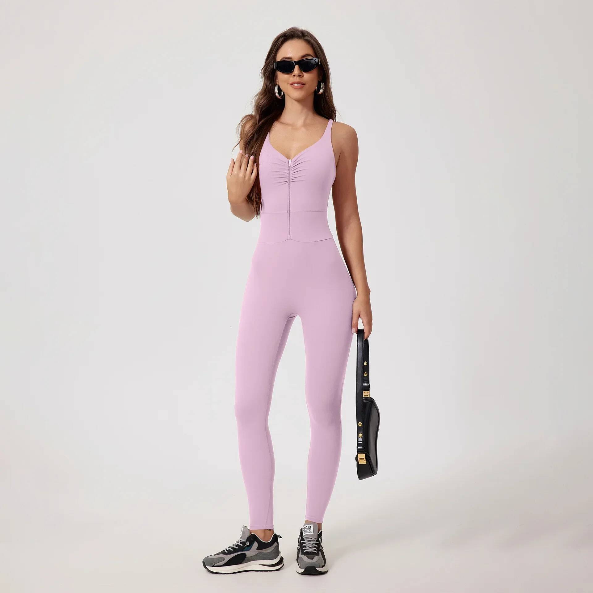 Seamless Yoga Jumpsuits Sports Fiess Hip-lifting Skinny Backless Zipper Winter Workout Gym Leggings Sportswear for Women