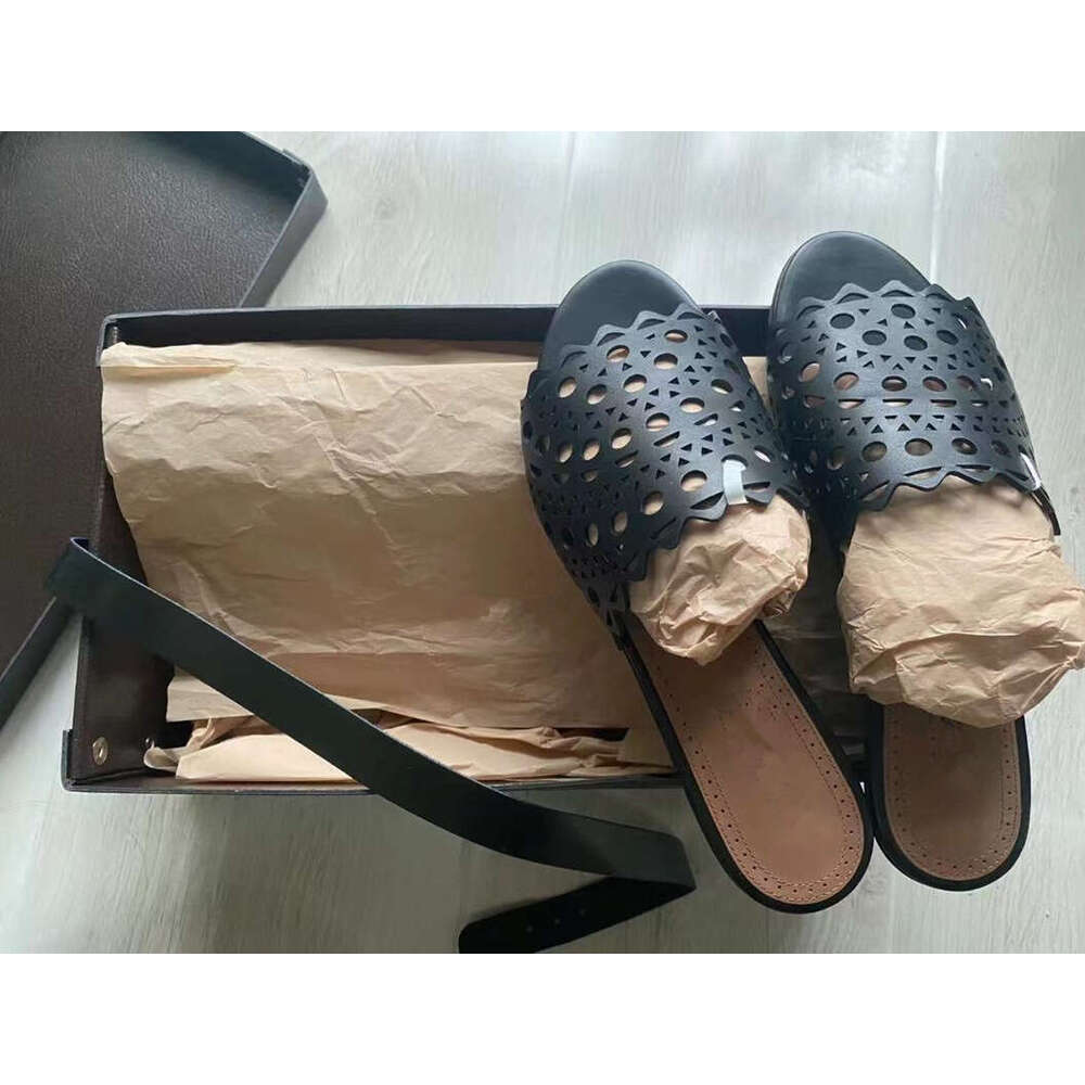 Genuine Leather Hollow Laser Carved Flat Women, Fashionable 2024 New Summer Sandals for Outdoor Wear