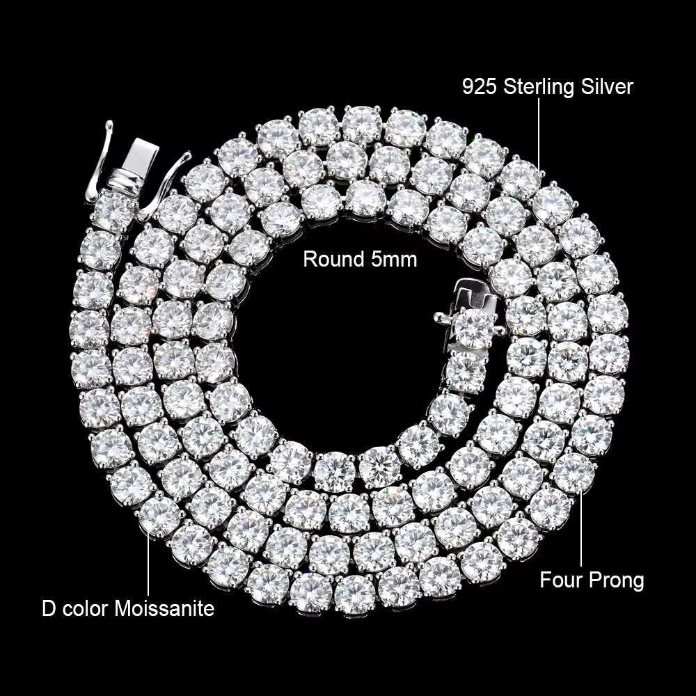 High Quality Moissanite Tennis Chain with Real Silver 925 Vvs Moissanite Diamond 2mm 3mm 4mm 5mm 6.5mm Rose Gold for Women