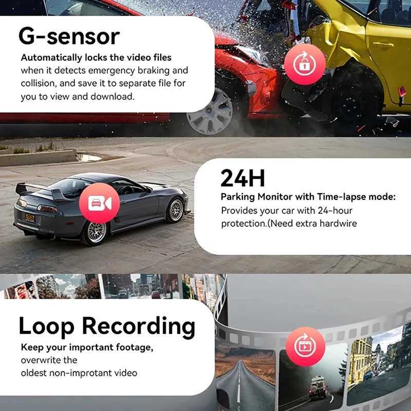 Car dvr Dash Cam for Cars WIFI APP Car dvr 3 Channel Front Camera Video Recorder Rear View Camera for Vehicle Black Box Car Assecories R250529 XY5P