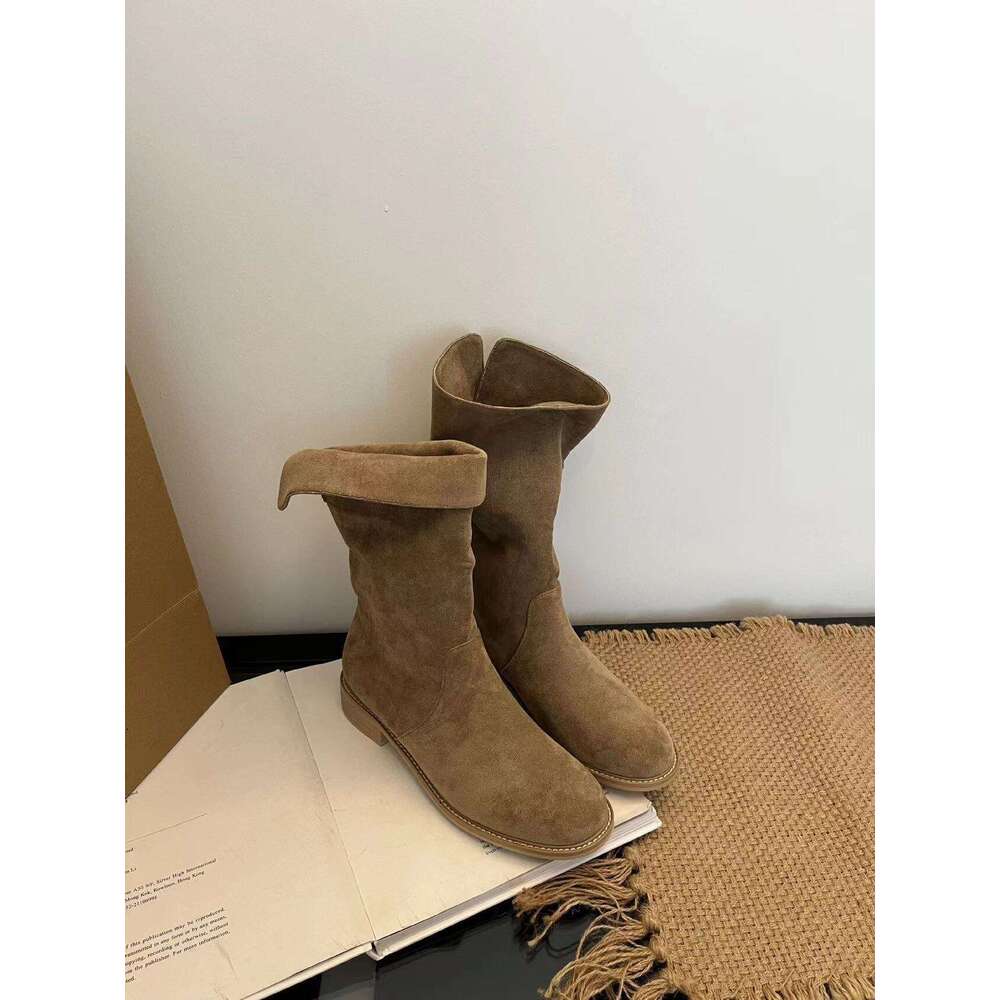 Korean Style Two-Way Split Fold Martin for Women, Autumn Winter Chunky Heel Western Cowboy Mid-Calf Short Boots, Chelsea Boots