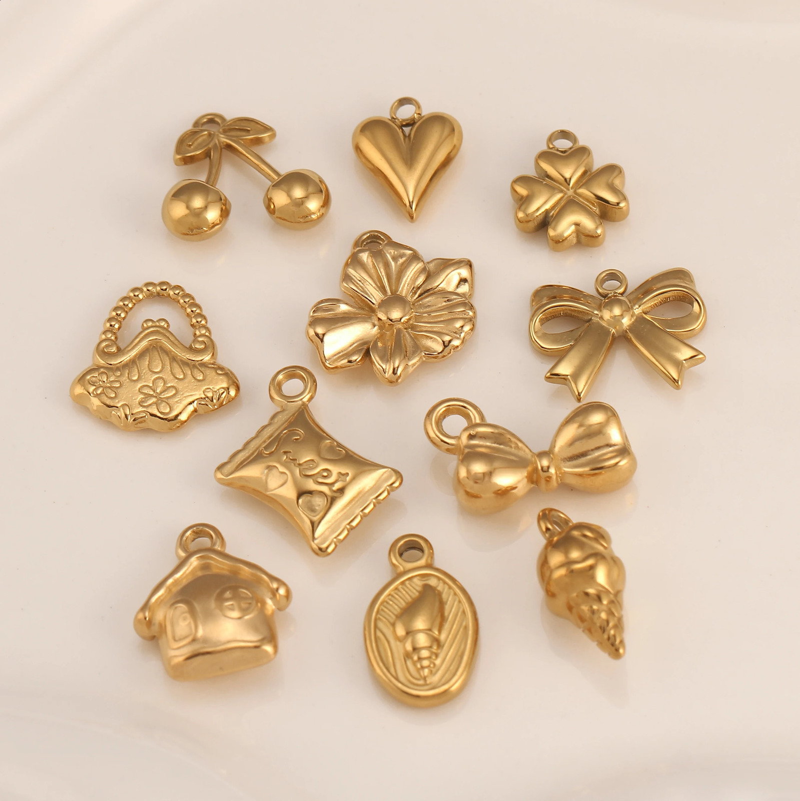 3Pcs Conch ShellSunflowerBalloon HeartSweet Candy Charm No Fade Exquisite Stainless Steel Pendant DIY Necklace Jewelry Making 250519
