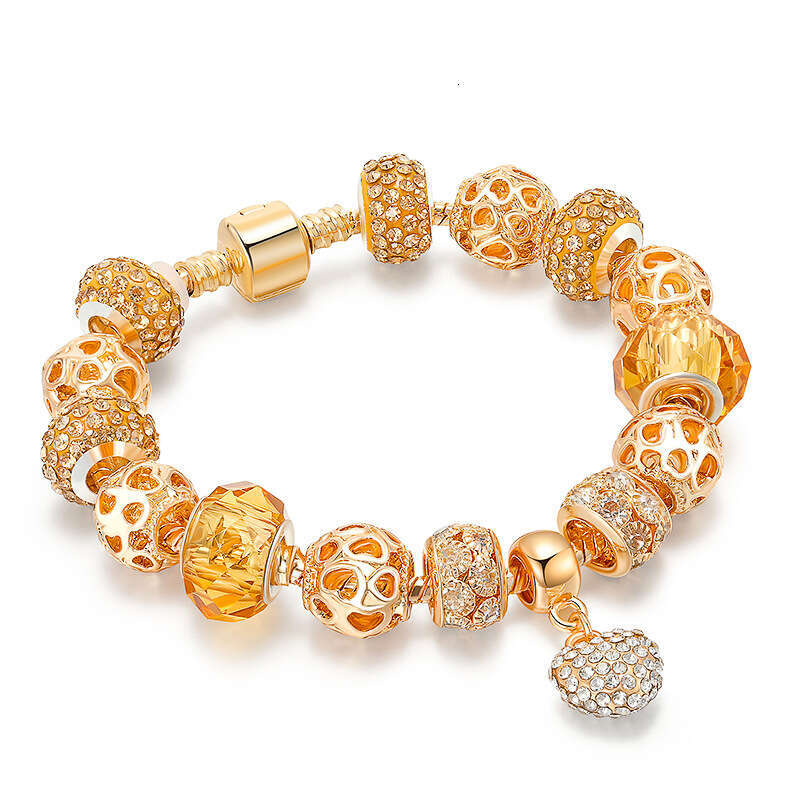 DIY Alloy Large Hole Bead Full Dia Heart-shaped Gold Shell Bracelet Jewelry