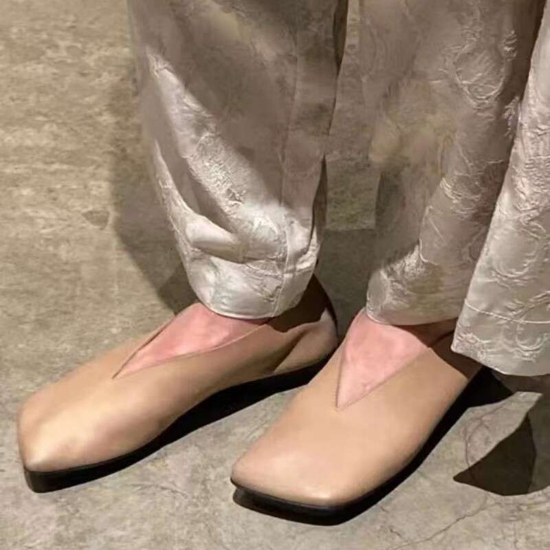 Genuine Leather Niche Dark Avant-Garde Square Toe Ballet Flat Shoes for Women Summer Autumn Comfortable Slip-On Loafers