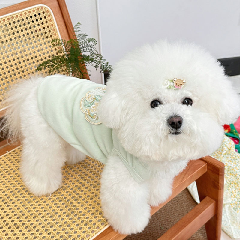 9Spring and summer new pet Chinese style dog cat clothes Teddy bear new Chinese style buckle embroidery drawable vest
