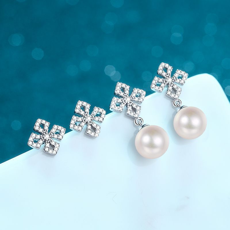 925 Sterling Silver Earrings for Women, 31-Point Moissanite Freshwater Pearl Stud and Drop Earrings, Fashionable Fragmented Stone Design, High-End Jew