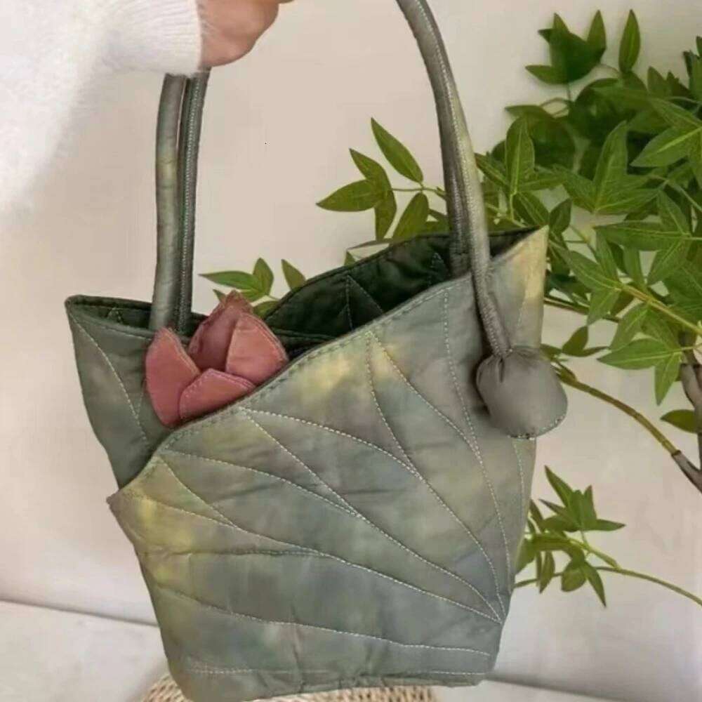 Niche design new lotus leaf hand carry shoulder Tote bag retro style fashion versatile bucket bags