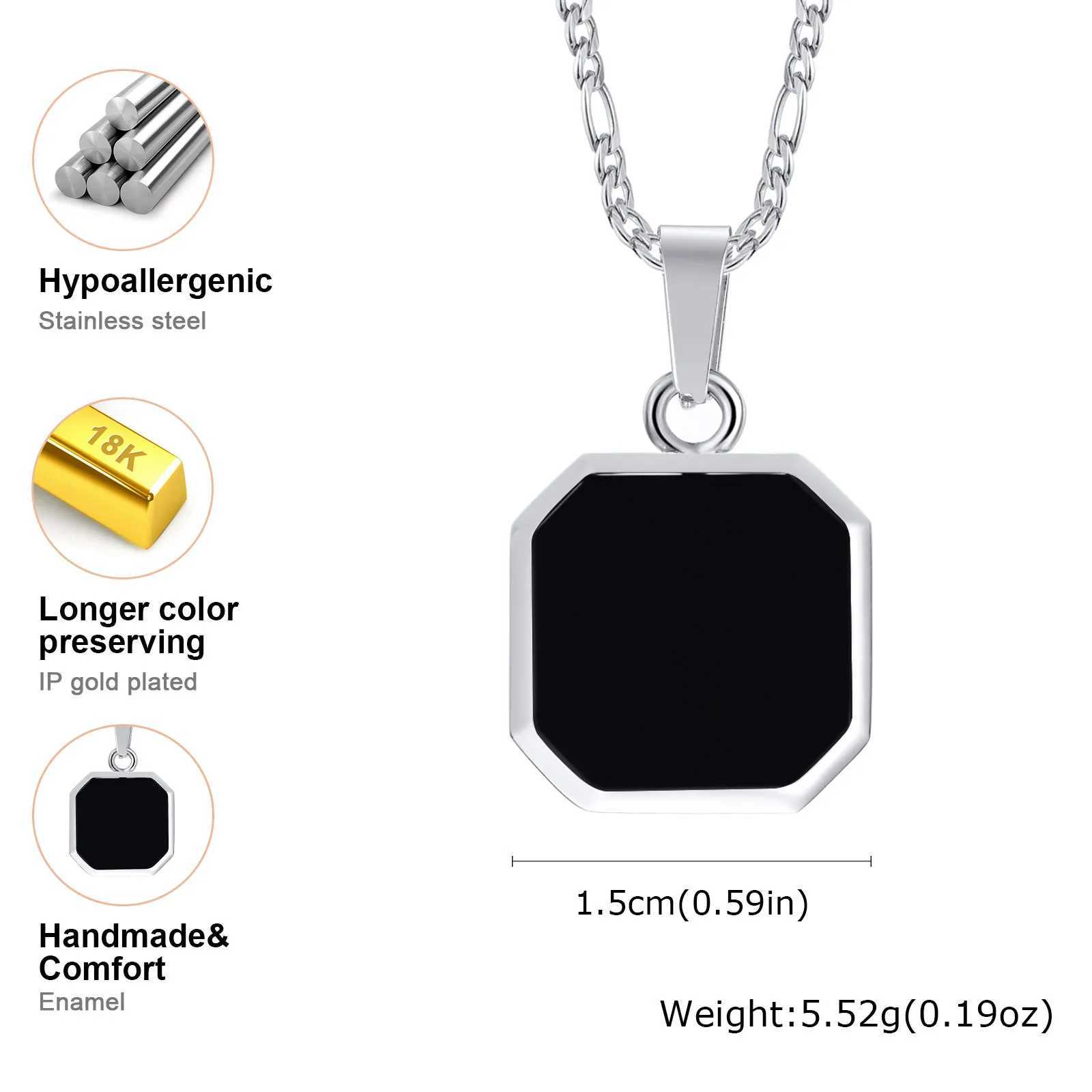Casual Black Enamel Necklaces for Men Waterproof Stainless Steel Square Pendant Necklace Simple Fashion Male Collar Jewelry GiftXJ250528