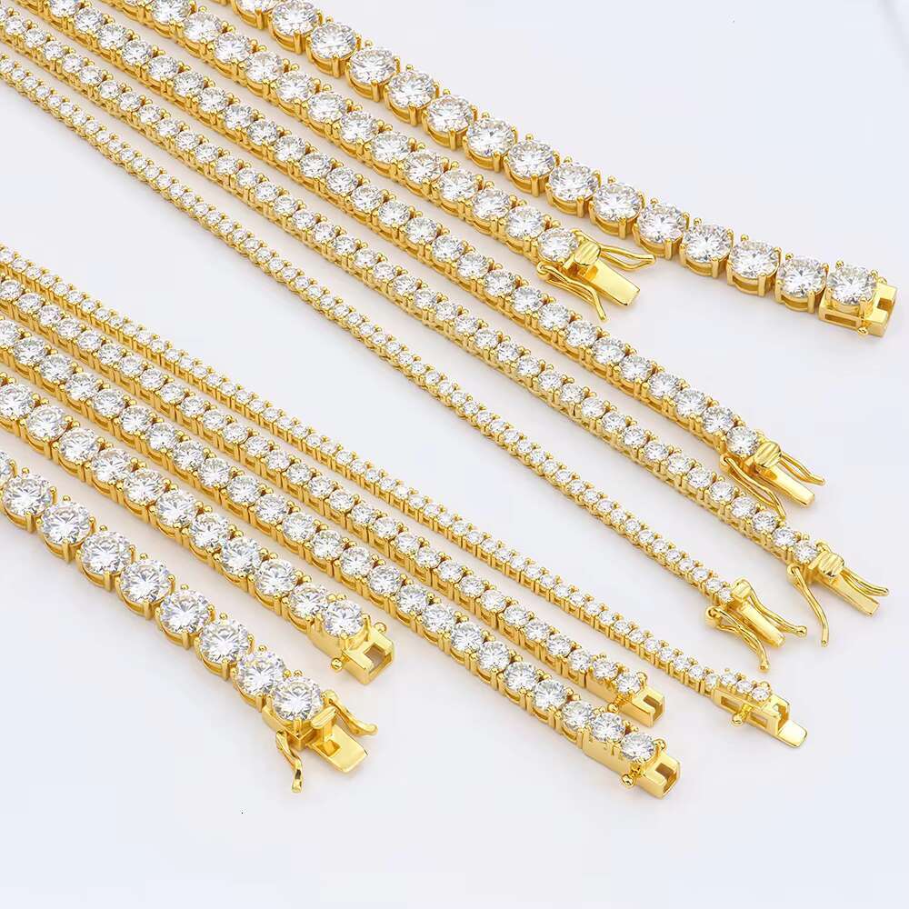 Xingyuegem Hip Hop Jewelry Men 18K Gold Plated Silver Iced Out Vvs Moissanite Mossanite Lab Gown Diamond Tennis Chain Necklace