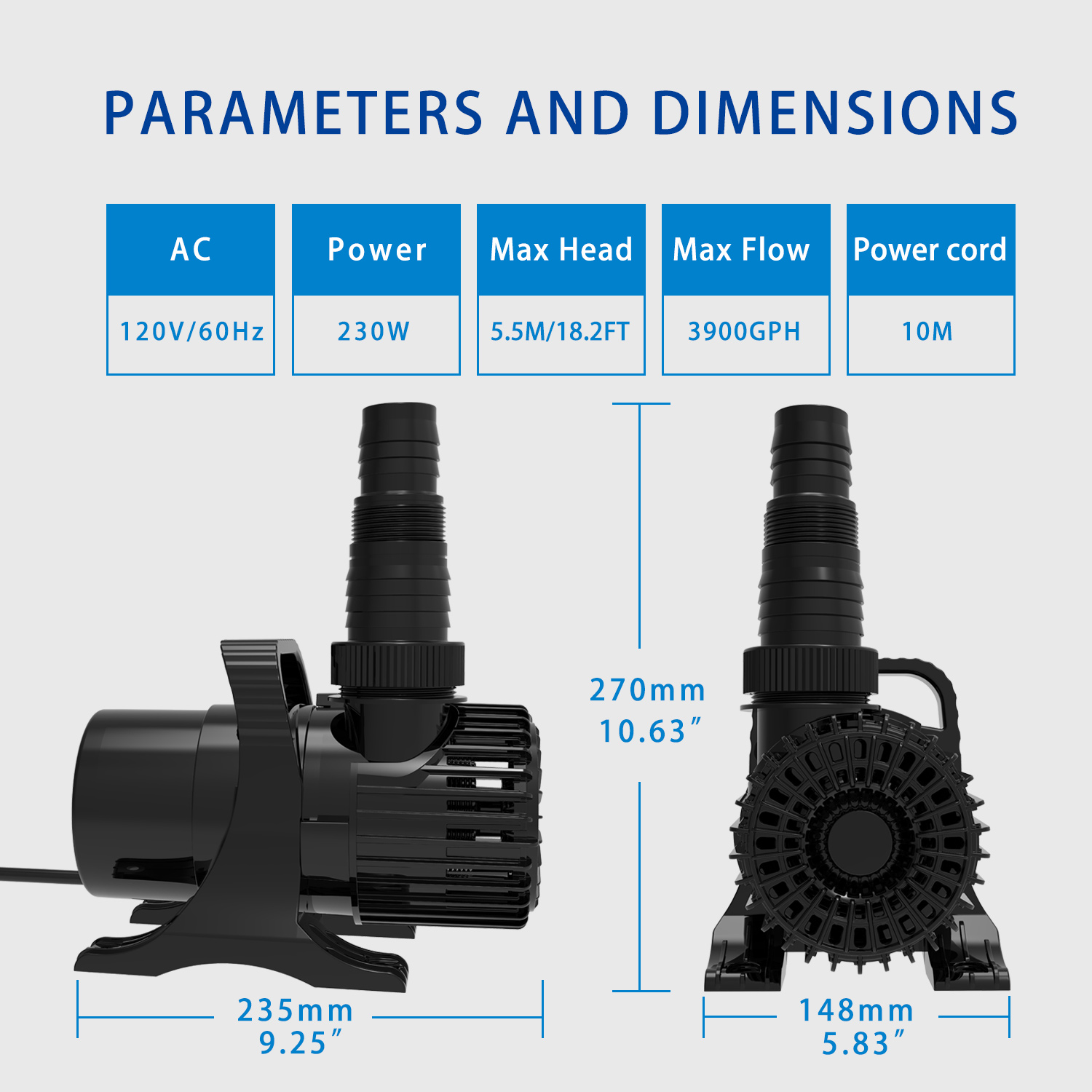 Submersible Outdoor Garden Pump with 3900 GPH Flow Rate for Ponds - Quiet Operation, Durable Design