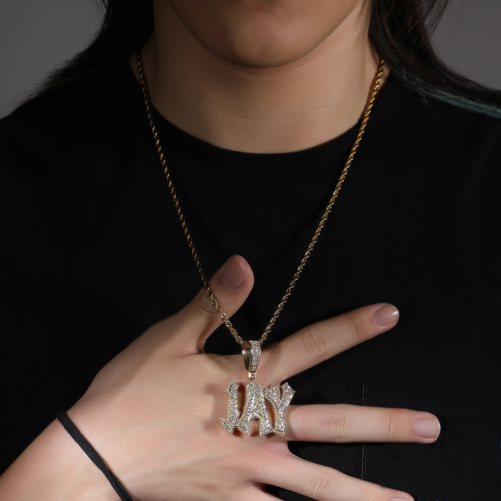 DIY Custom A-Z Letters Name Pendant Necklaces 5A Zircon Real Gold Plated Hip Hop Jewelry