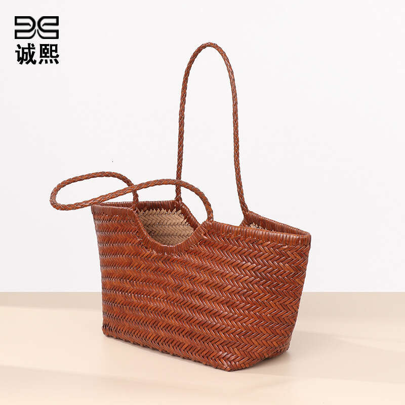 Tote Bag Handbag For Women Cowhide Single Shoulder Underarm Tote Genuine Leather Niche Woven Large Capacity Basket Mother Bag Shoulder Bag Braided Han