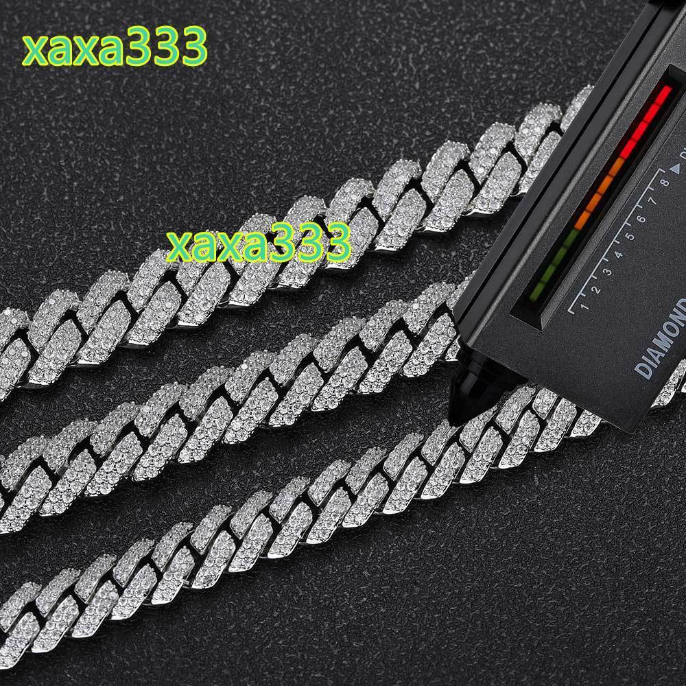 Pass Diamond Miami Hip Hop Jewelry VVS Stone Shiny 3ROW Men 925 Sterling Silver Necklace Moissanite Cuban Link Chain