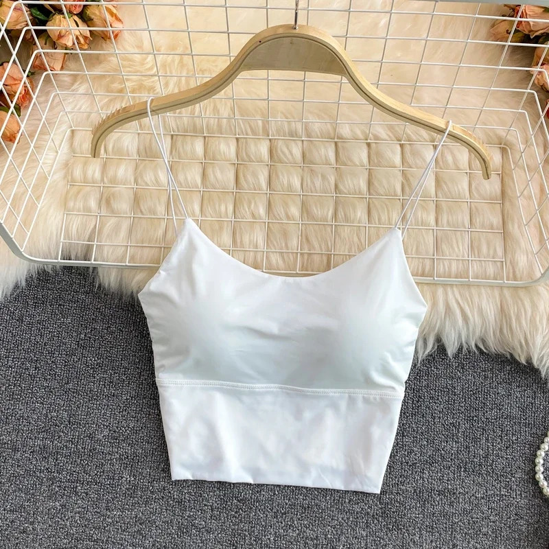 Women Crop Tops Sexy Solid Color Camisole Ice Silk Tube Top Seamless Sports Tank Wireless Underwear Padded Bra Bralette Vest 250527
