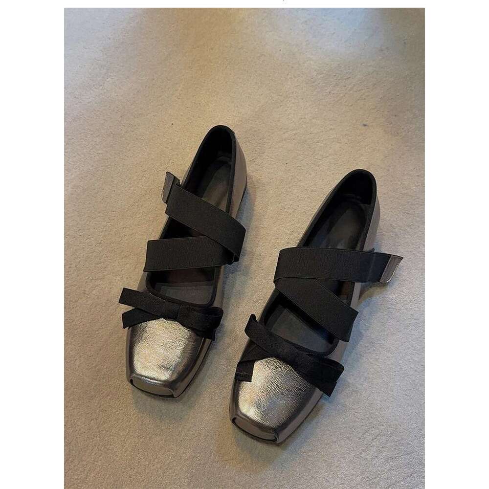 French Style Niche Cross Bow Square Toe Thick Sole Ballet 2024 Autumn Mary Jane Single Shoes for Women