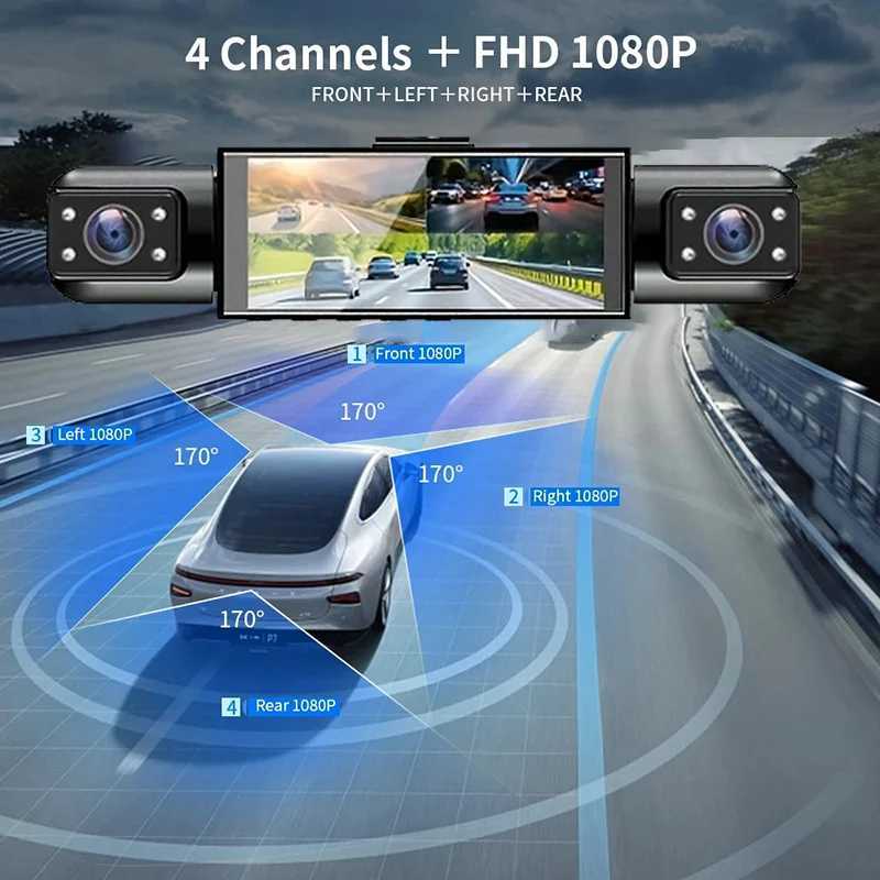 Car dvr 1080P Video Recorder Car 3/4 Channels Dash Cam Car dvr Parking Monitor Front Right With Rear View Night Vision Black Box R250529 N54A