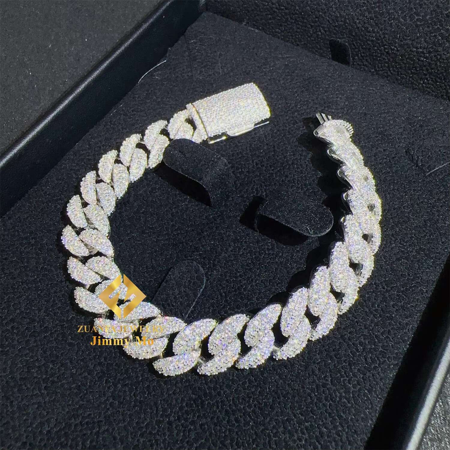 Fashion Style 12mm Two Row 925 Solid Silver Iced Out Hip Hop Fire Jewelry VVS Moissanite Best Quality Cuban Link Chain Bracelet