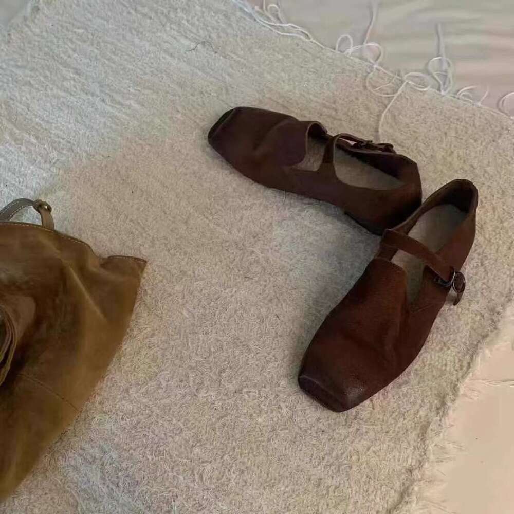 Genuine Leather Niche Square Toe Deep Mouth Loafers for Women Spring and Autumn Low Heel One-Strap Mary Jane Shoes