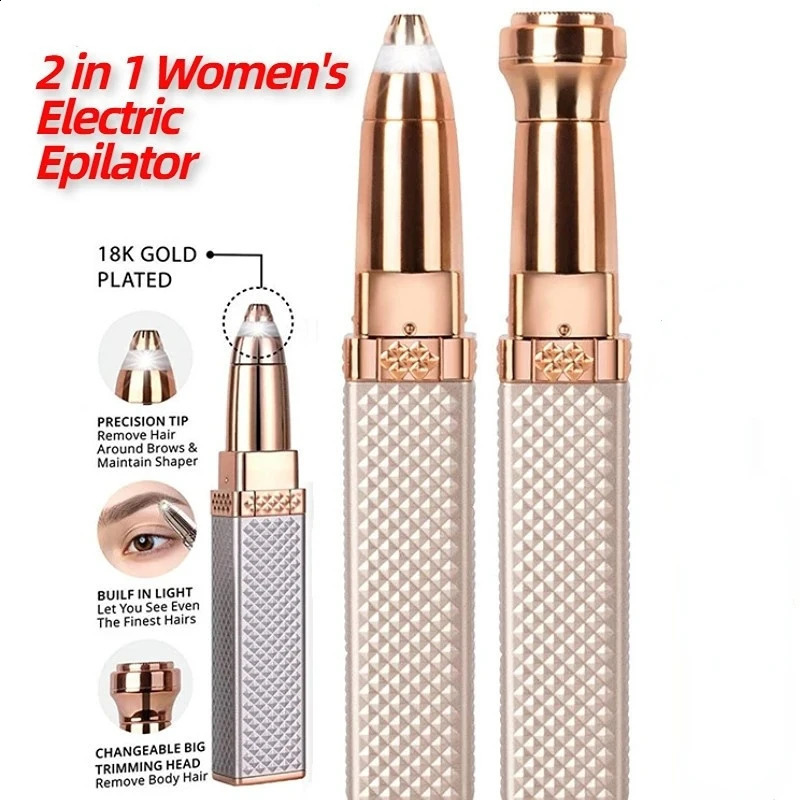 2 in 1 Womens Electric Epilator USB Charging Portable Hair Remover Bikini Painless Shaver for Women Body Eyebrow Trimmer 250516