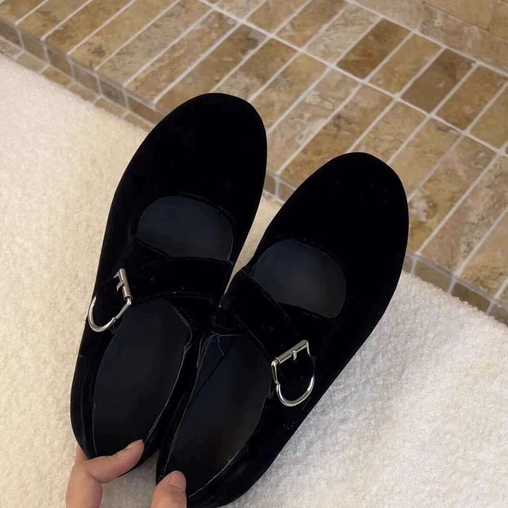 Genuine Leather Suede Cross Strap Mary Jane for Women Spring and Autumn New Versatile Round Toe Flat Ballet Shoes