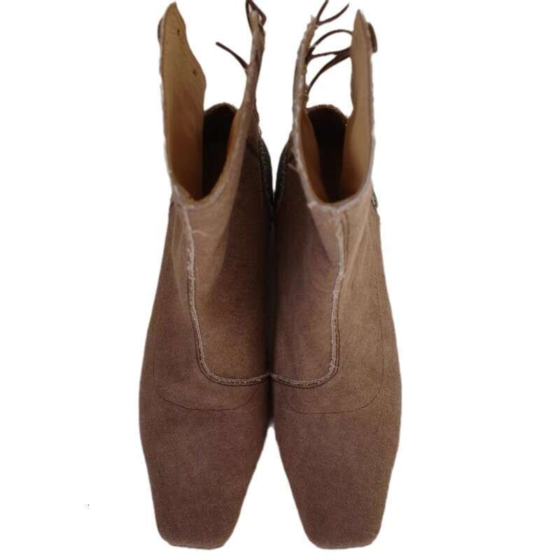 Chinese Style National Trend Niche Design Shoes with Hollow Button Short for Women 2024 New Thick Heel Martin Boots
