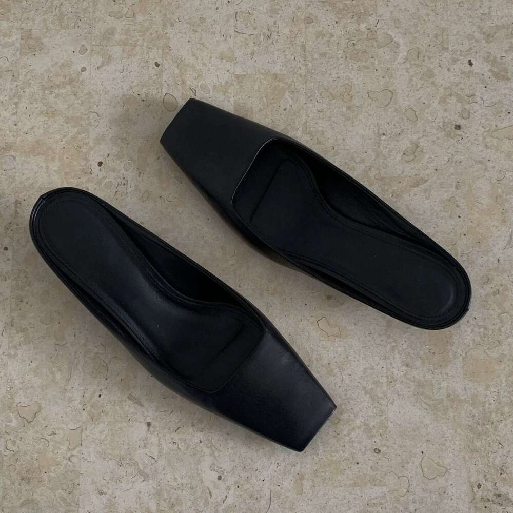 Genuine Leather French Square Toe Cat for Women 2025 Spring Summer New Fashion Thin Heel Mules Sandals