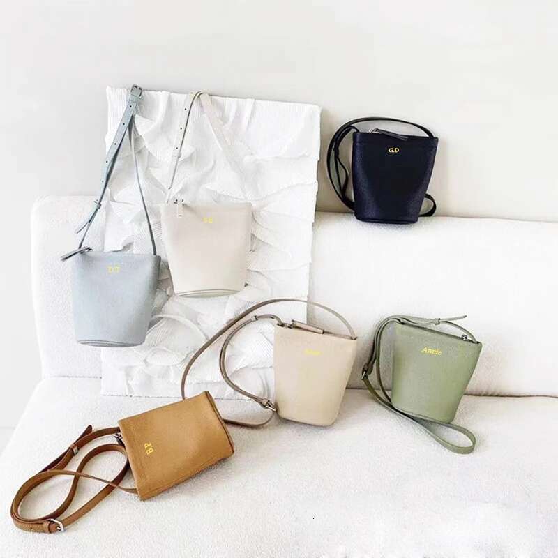 Custom Initials Woman Cell Phone Leisurely Bucket Shoulder Handbag Fashion Genuine Leather Lady Crossbody Bag