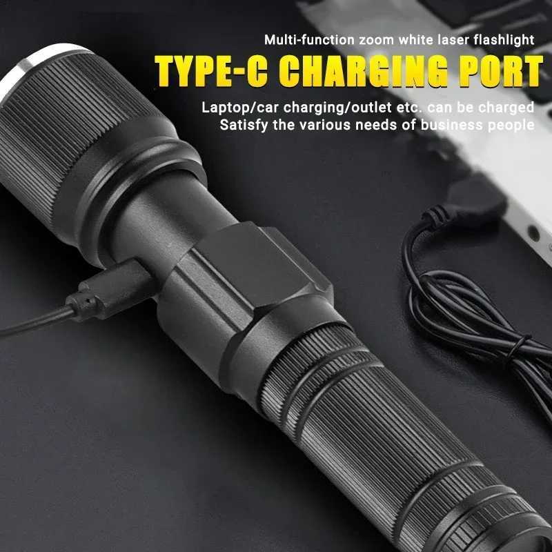 Bright Spotlight Long Range LED Flashlight Type-C Charging Strong Light Lamp Tactical Torch Waterproof Zoom Outdoor Lantern XJ250529