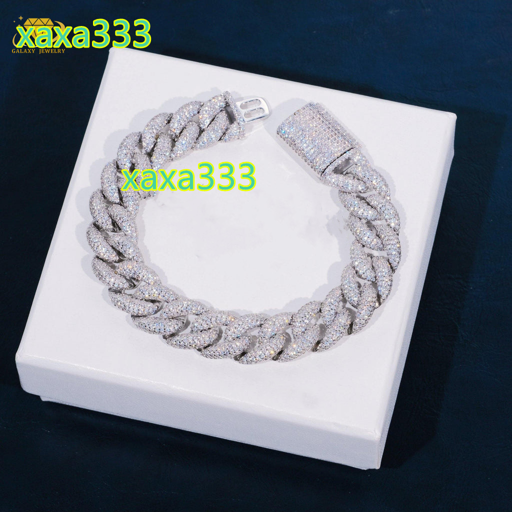 Iced Out 925 Sterling Silver Vvs Moissanite Diamond Rapper Jewelry for Men Five Rows Hip Hop Miami Cuban Link Chain Bracelet