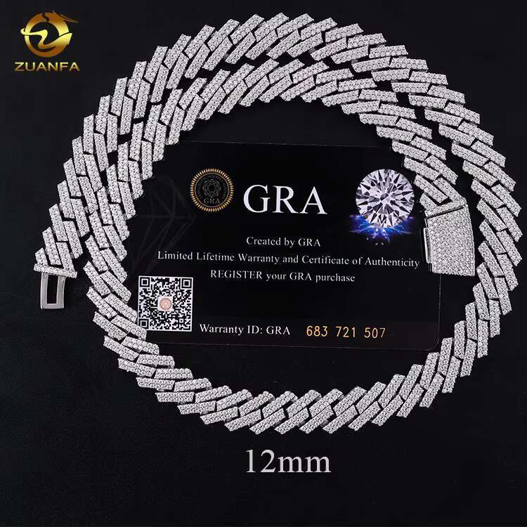 VVS Moissnaite Hip Hop Jewelry 10mm 12mm 15mm 925 Silver Sterling Gold Plated With Lab Moissanite Iced Out Cuban Link Chain