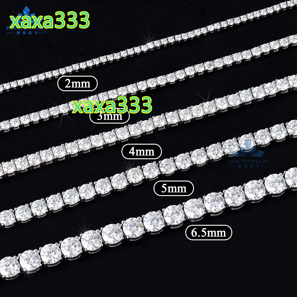 Hip Hop 925 Sterling Silver Tennis Chain Necklace with Moissanite Diamond VVS 2mm-6.5mm Fashionable Jewelry Sets with Bracelet