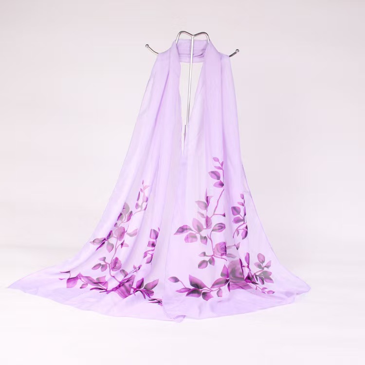 K862 Summer new chiffon candy color silk scarf female Korean long pastoral print gauze scarf sunscreen beach towel wholesale